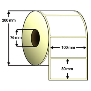 Box di Etichette in Carta Termica non protetta 100 x 80 mm con anima interna 76, diametro esterno 200. 4 Bobine - 2580 Etichette